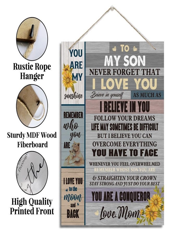 BQL Son Gift, Inspirational Wall Decor, Decorative Hanging Wood Signs, Kids Room Decor for Boy, Thanksgiving, Christmas, Birthday Gift for Son, To My Son From Mom Sign, I Love You To The Moon And Back - Image 5